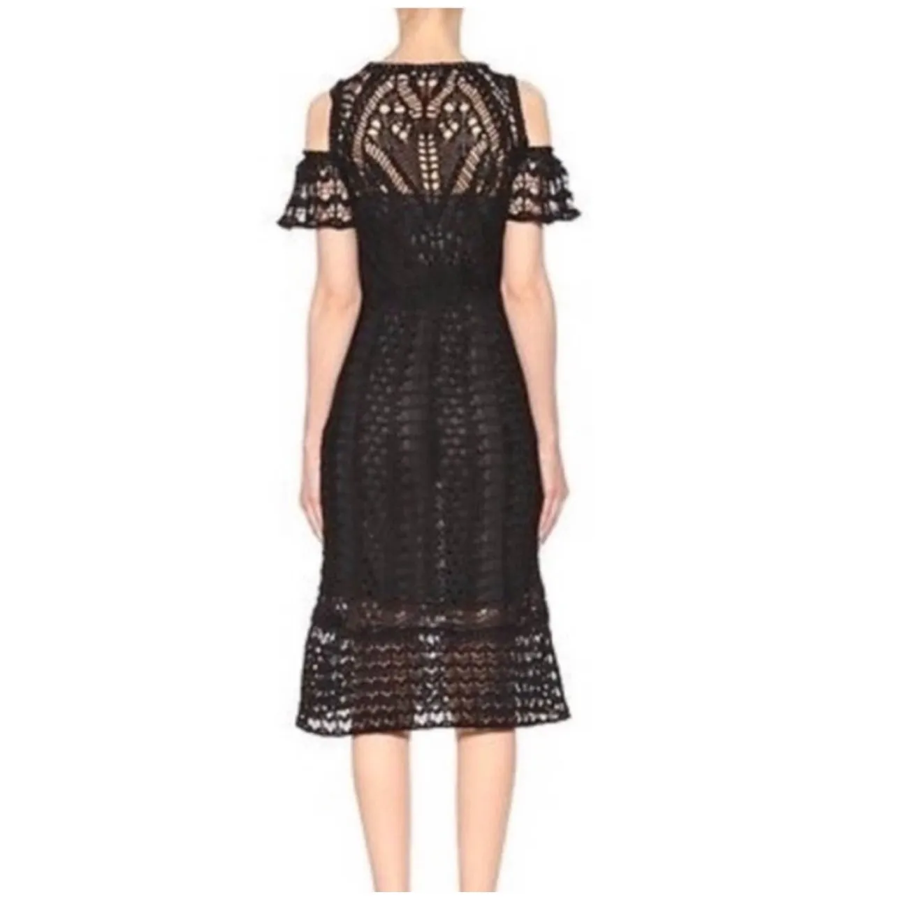 SEE BY CHLOE Women’s Boho Black Crochet Off the Shoulder Midi Coverup - Image 2