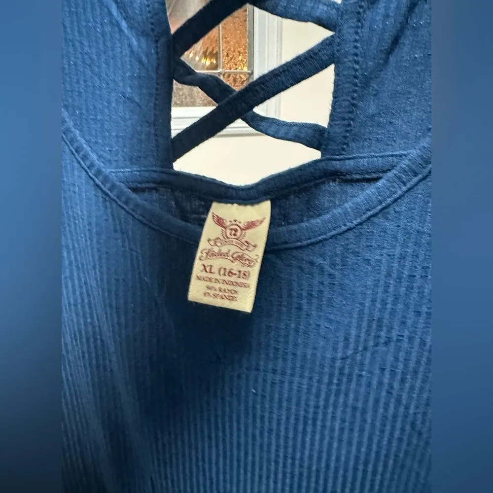 Faded Glory Lattice Shark Bite Tank Teal Blue Flowy (633) - Image 4