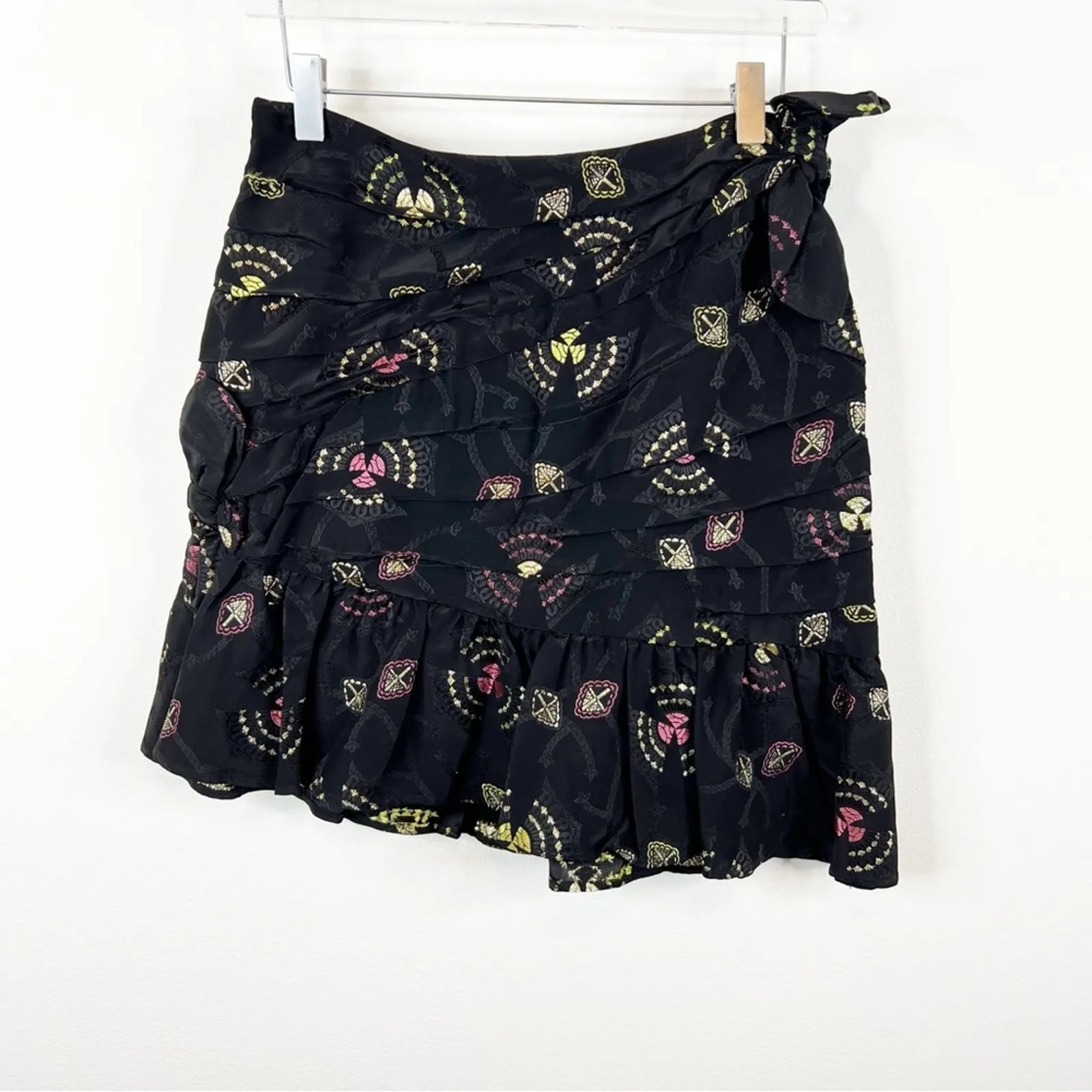 NWT A.L.C Avalon Metallic Printed‎ Gathered Mini Skirt 6 Black - Image 2