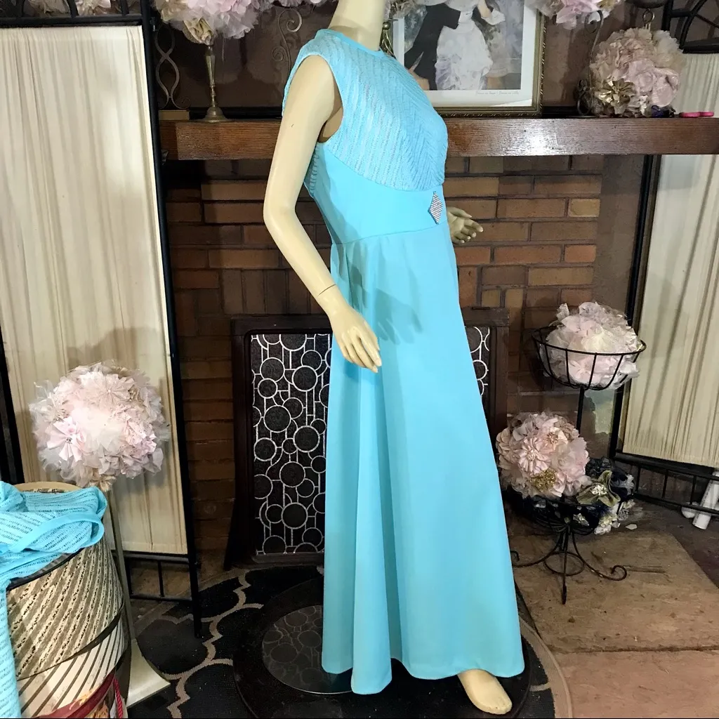 JOHN LANE X SEYMOUR LEVY VINTAGE 1960'S AQUA BLUE DRESS & LACE JACKET SET (L) Size L - Image 6