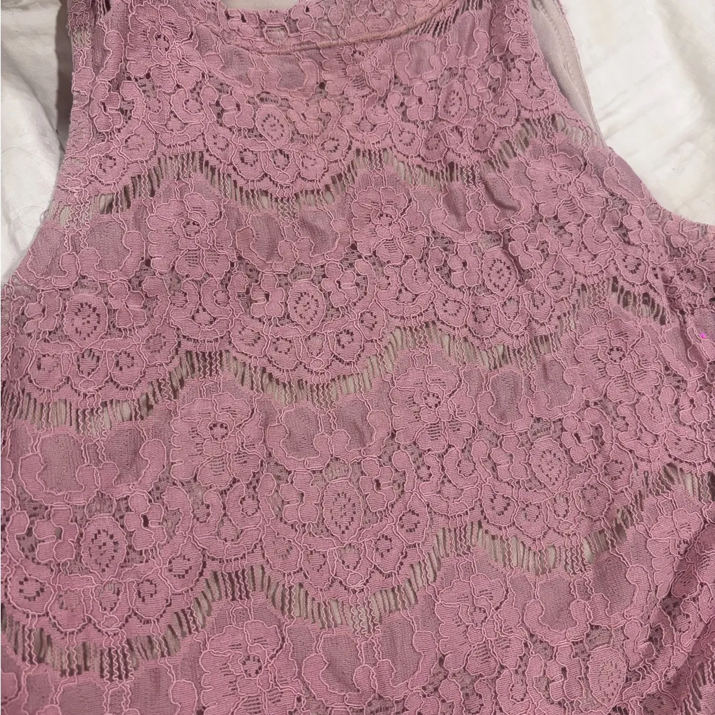 Love, Fire Mauve Lace Peplum Top + Scrunchie Pearl Satin Headband | Size S (Fits Pink - Image 10