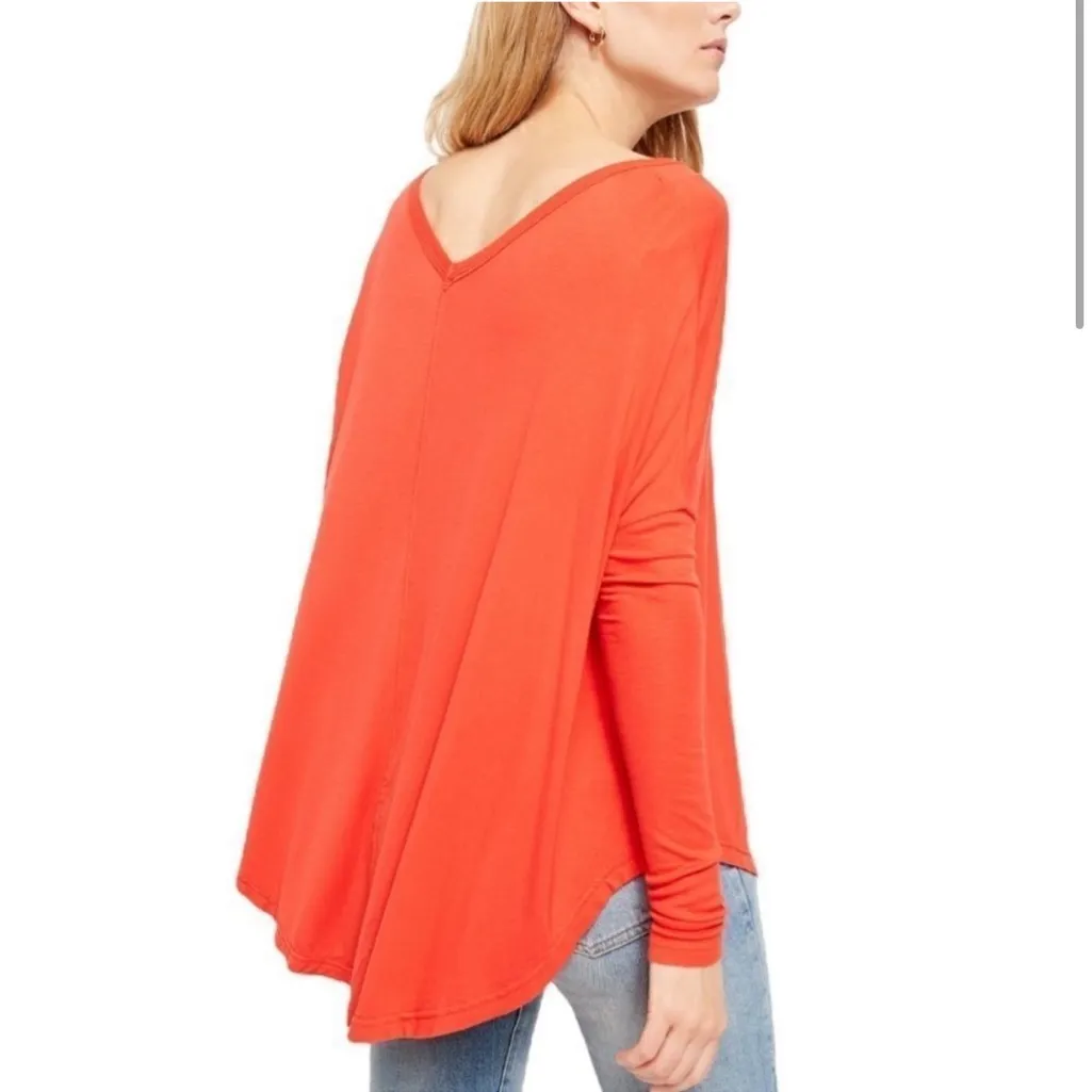 Free People Orange Oversized V-Neck Ribbed Sleeve Flowy Top Size XS - Image 2