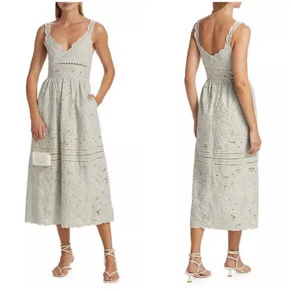 💕SEA NEW YORK💕 Blaire Eyelet Sleeveless Midi Dress ~ Blue 12 NWT - Image 2