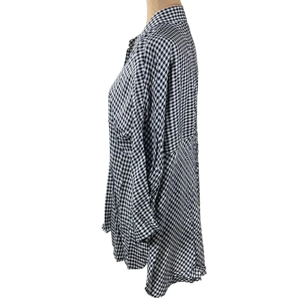 Premise Studio Women's Button Front Shirt Top Navy White Gingham Size 0X - Image 2