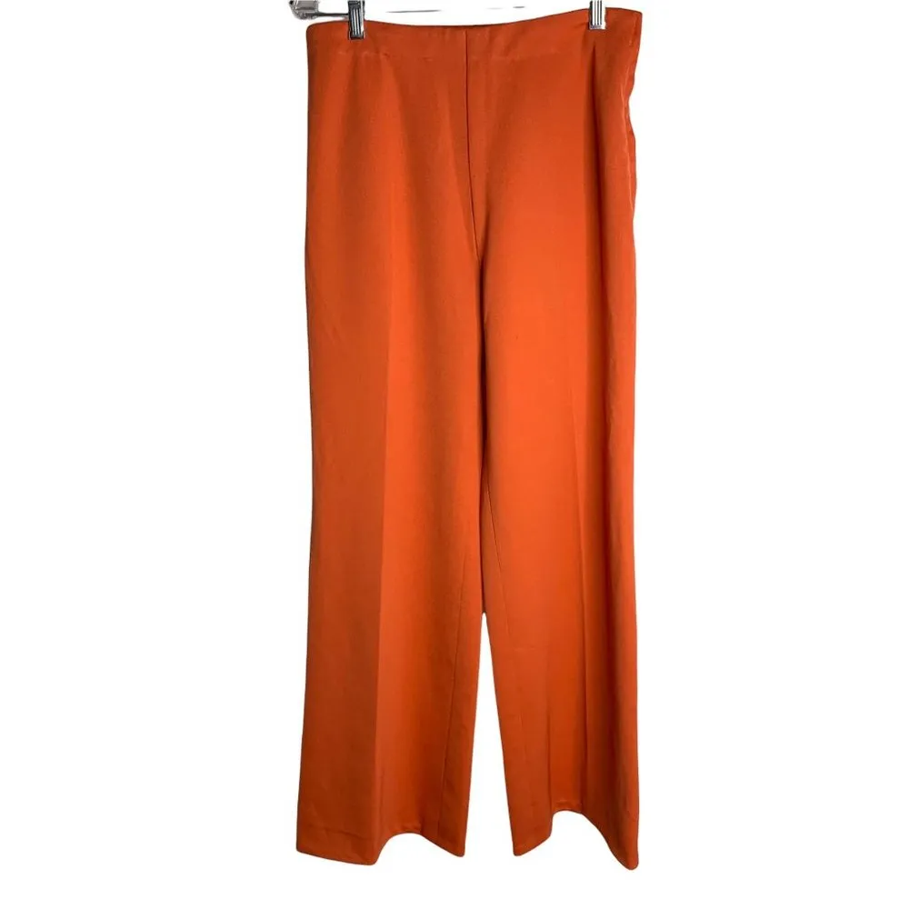 Vintage 70s Leisure Pant Suit S Orange Stretch Knit Buttons Pockets Zipper - Image 7