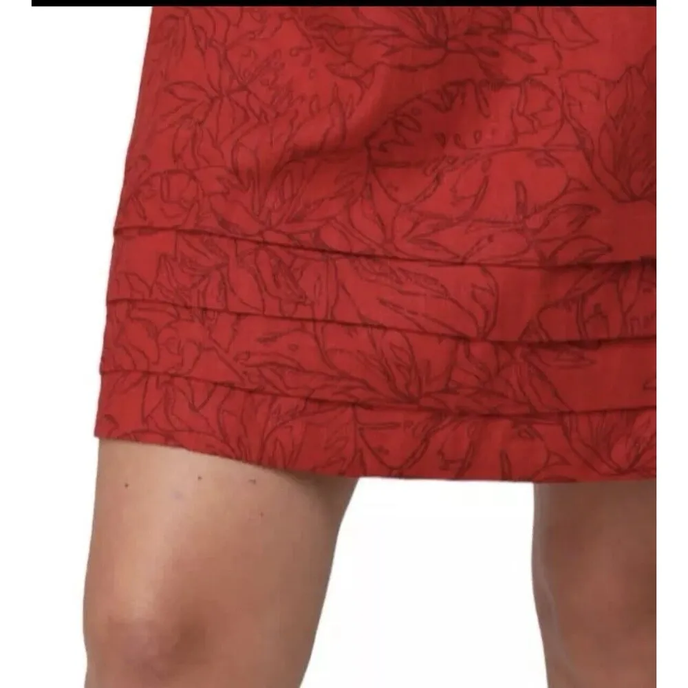 Nicole Miller Women’s Shirt Dress Sz Medium Linen Blend Leaf Print Red Summer - Image 2