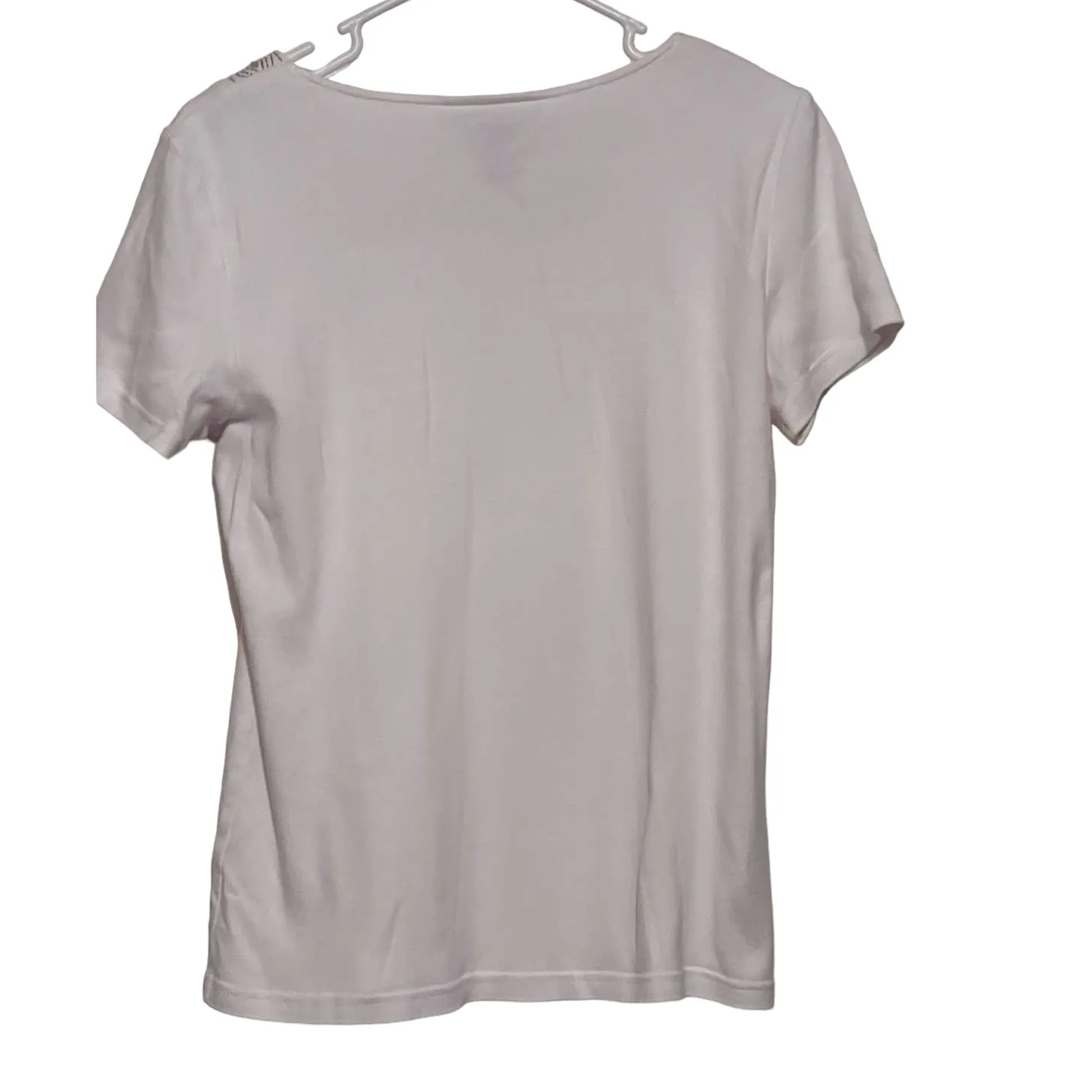 Karen Scott Women's White Sequined Square Neck Short Sleeve Top‎ Size M - Image 2