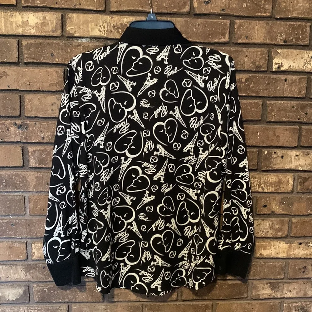 NWT Catherine Malandrino Black & White Paris Snap Up Blouse Size M - Image 7