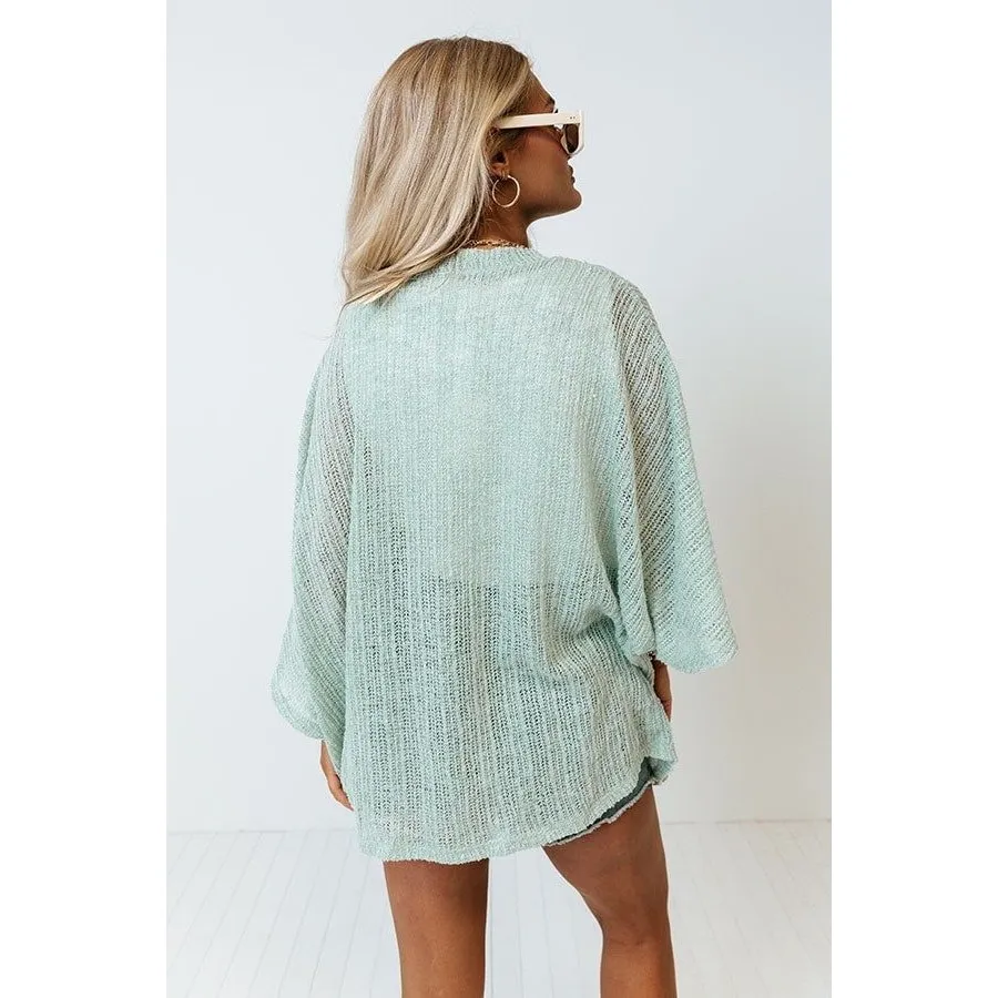 Eden In Love Coral Reef Cruise Woven Crochet Knit Sea Glass Cardigan One Size Green Size undefined - Image 3