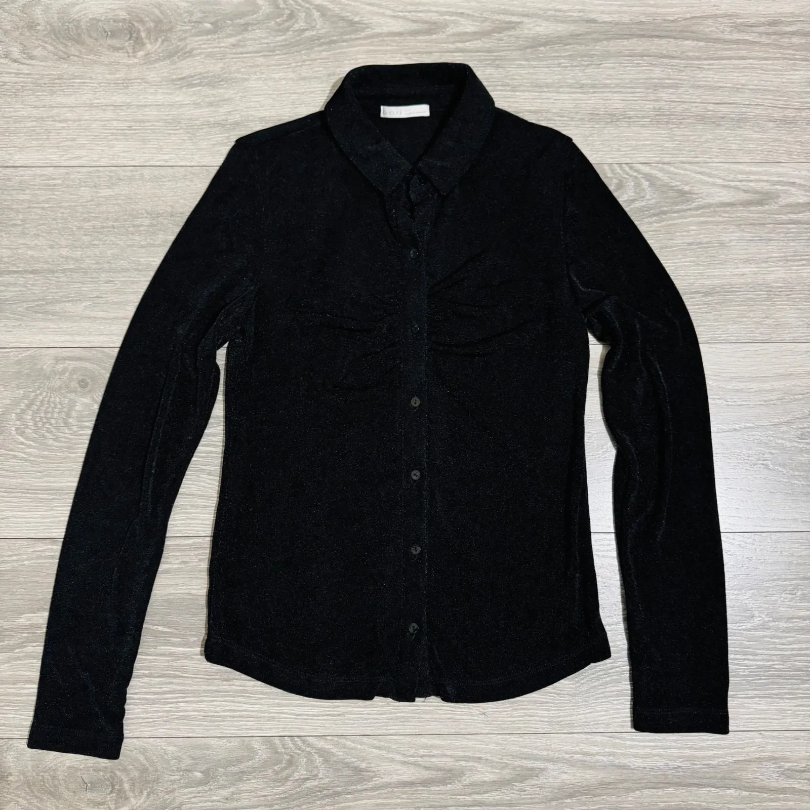 Becool Career Black Glitter Ruched Button Up Long Sleeve Gothic Shirt Women Sz S - Image 7