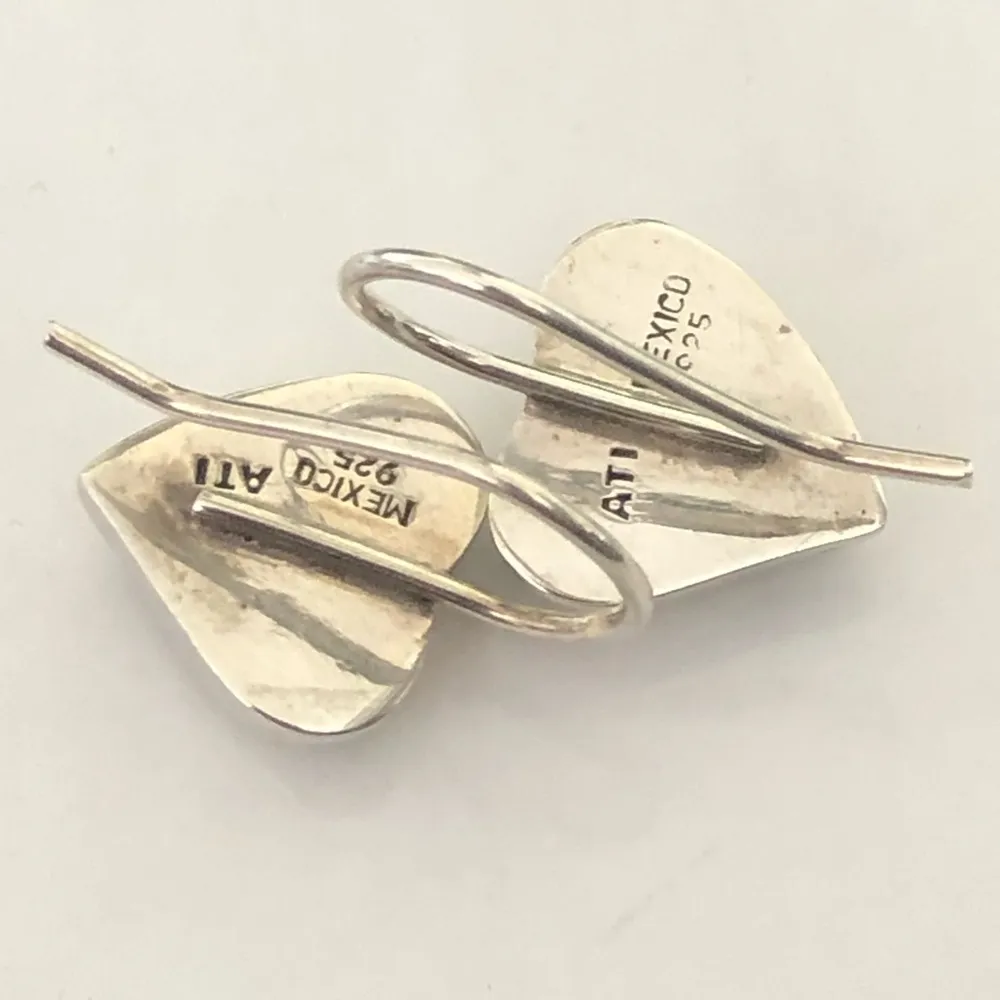 TAXCO Sterling Silver Red Jasper Heart Cabochon Drop Dangle Earrings - Image 4