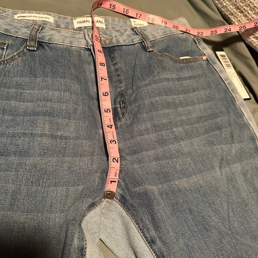 Tribal NWT 50th Anniversary Audrey color block mid rise slim cropped jeans sz 10 Blue - Image 9