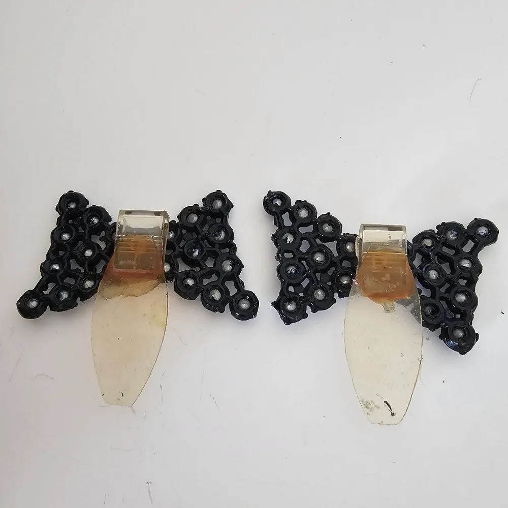 Vintage 80s Maximalist Shoe Clips Aurora Borealis Bow Rhinestones Blue - Image 4