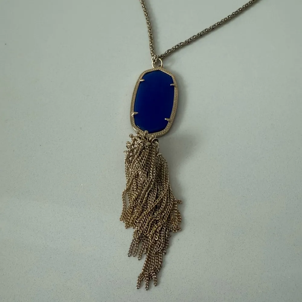 Kendra Scott Rayne Cobalt Blue Cat's Eye Pendant
Gold Tassel Long Necklace - Image 8