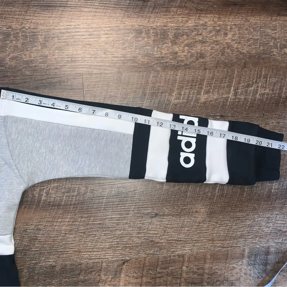 Adidas Three Stripes Cropped Pullover Women’s Size Large Black/Grey/White - Image 6