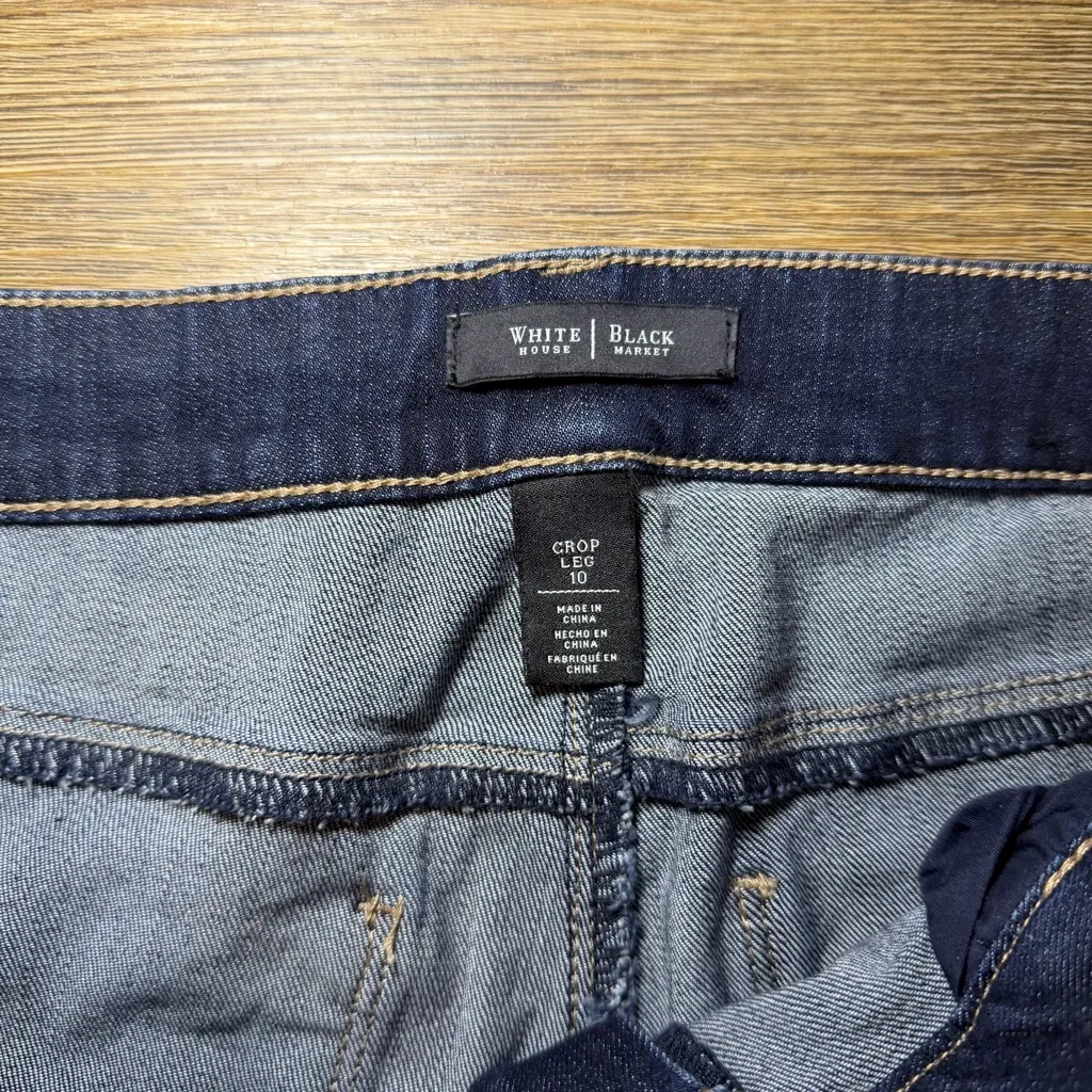 White House Black Market Dark Wash Distressed Crop Leg Skinny Jeans Size 10 - Image 4