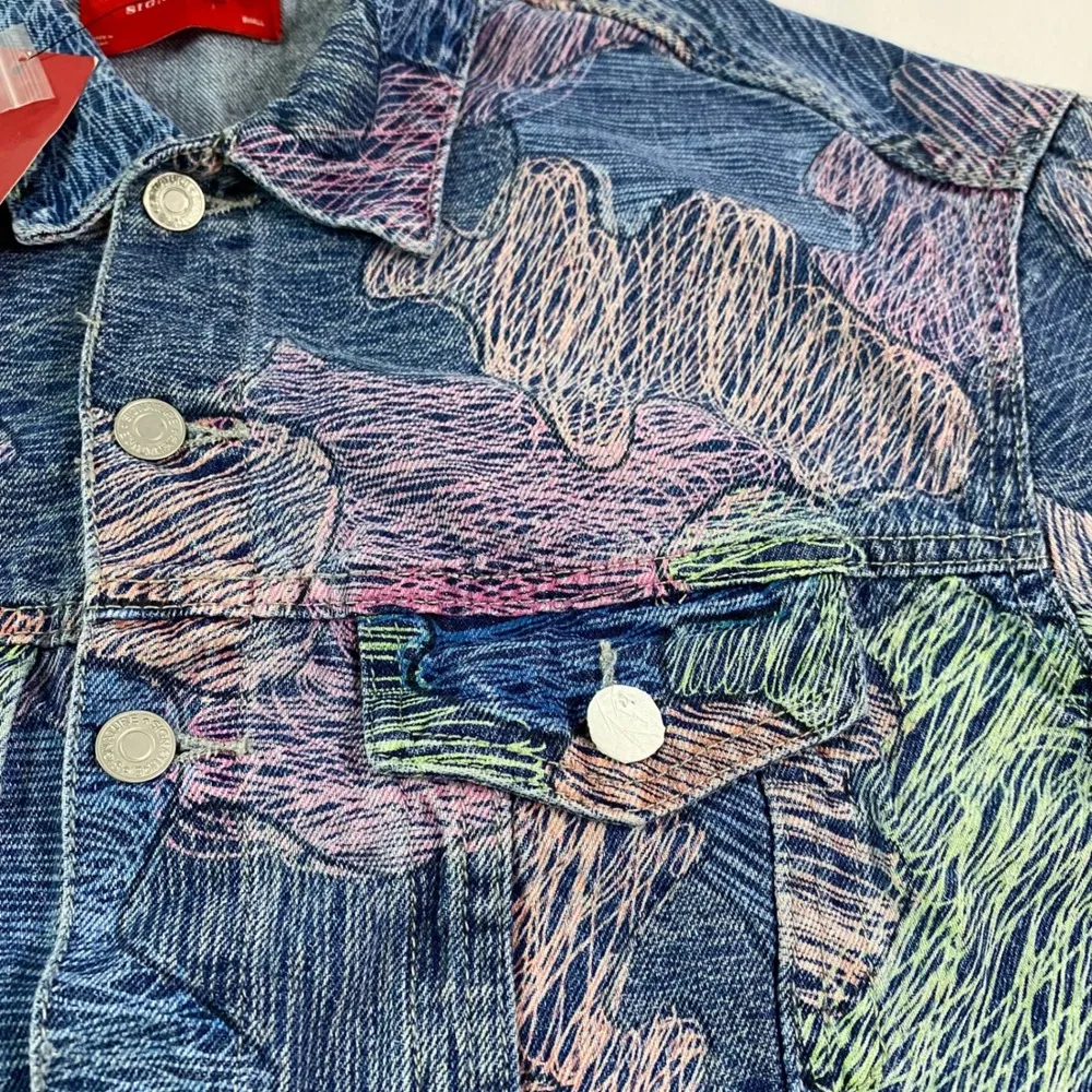 Signature 8 Denim Jacket Pastel Print Women's Jean Jacket Casual Easter Sz S NWT Blue - Image 7