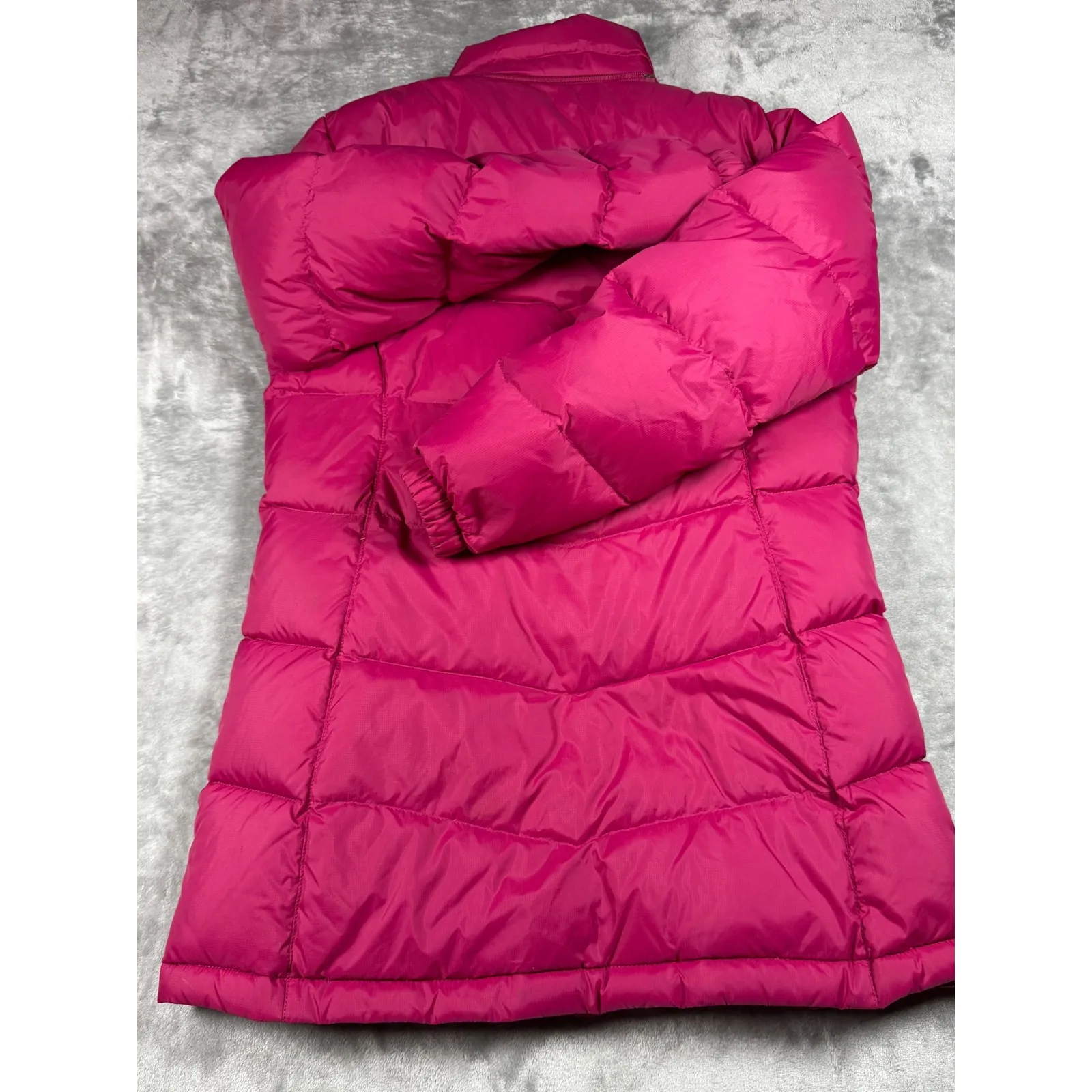 LL Bean Goose Down Puffer Coat Pink Full Zip Button Front XS Winter Jacket - Image 6