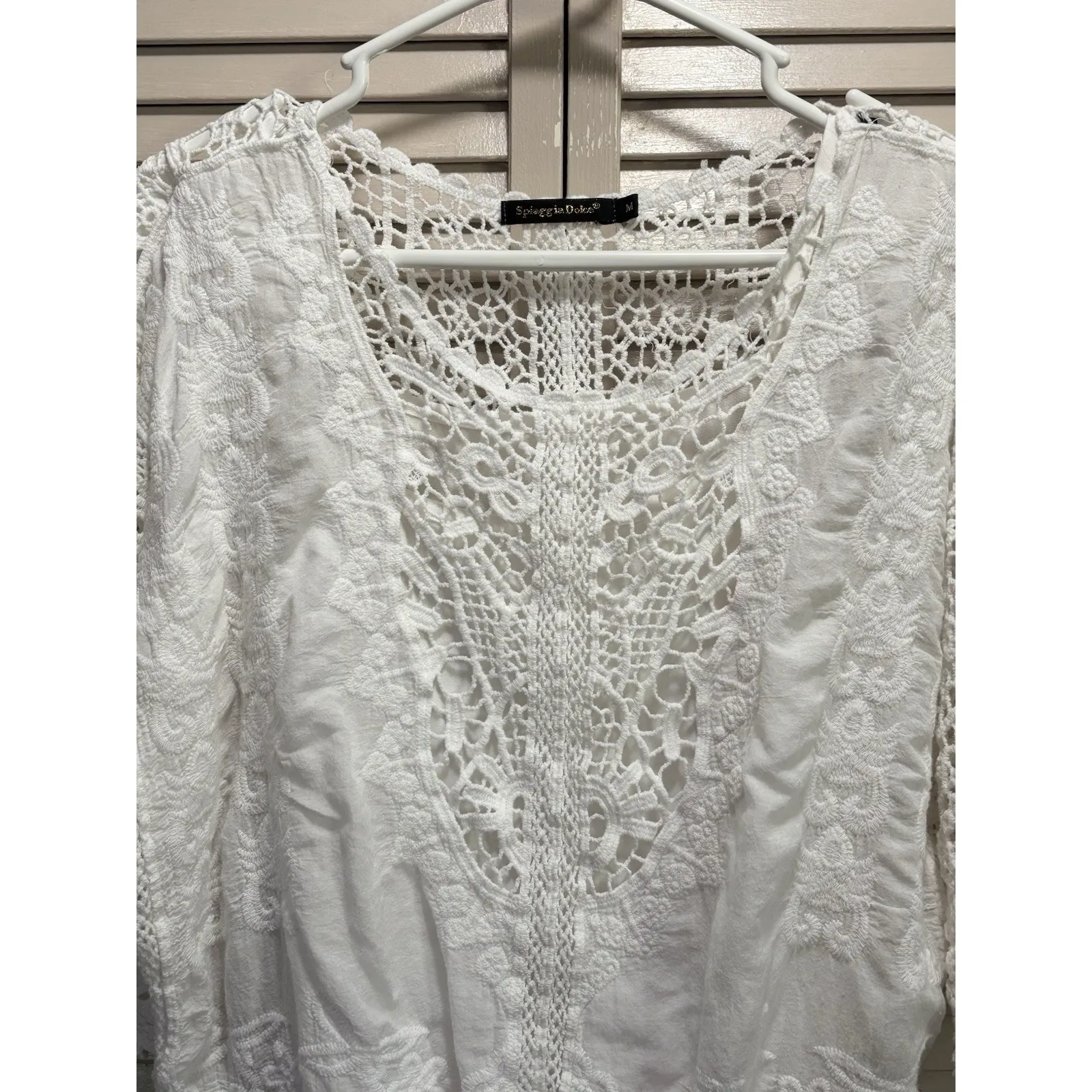 Spiaggia Dolce White Crochet Under‎ Tank 1/2 Wide Sleeve Top Size M Tie Waist - Image 2