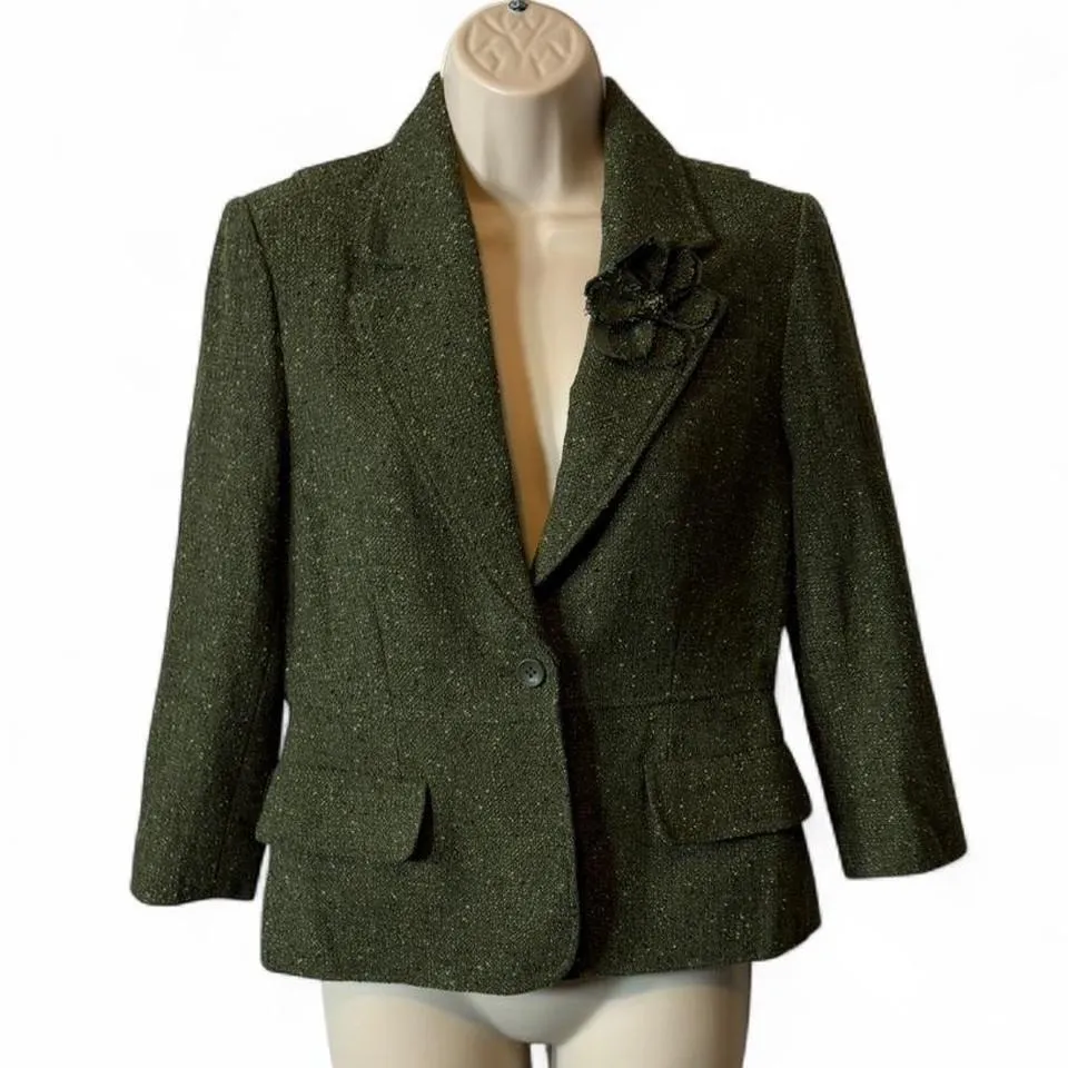 Vintage Daisy Fuentes Green Wool Blend Tweed Blazer - Image 2