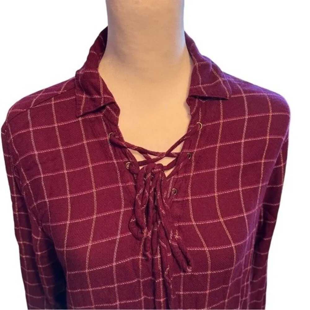 Harper  Lace Up Grid Print Blouse Sz L - Image 2