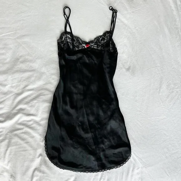 Vintage Victoria’s Secret Gold‎ Label Black Lace Curve-Hem Slip Dress S - Image 5