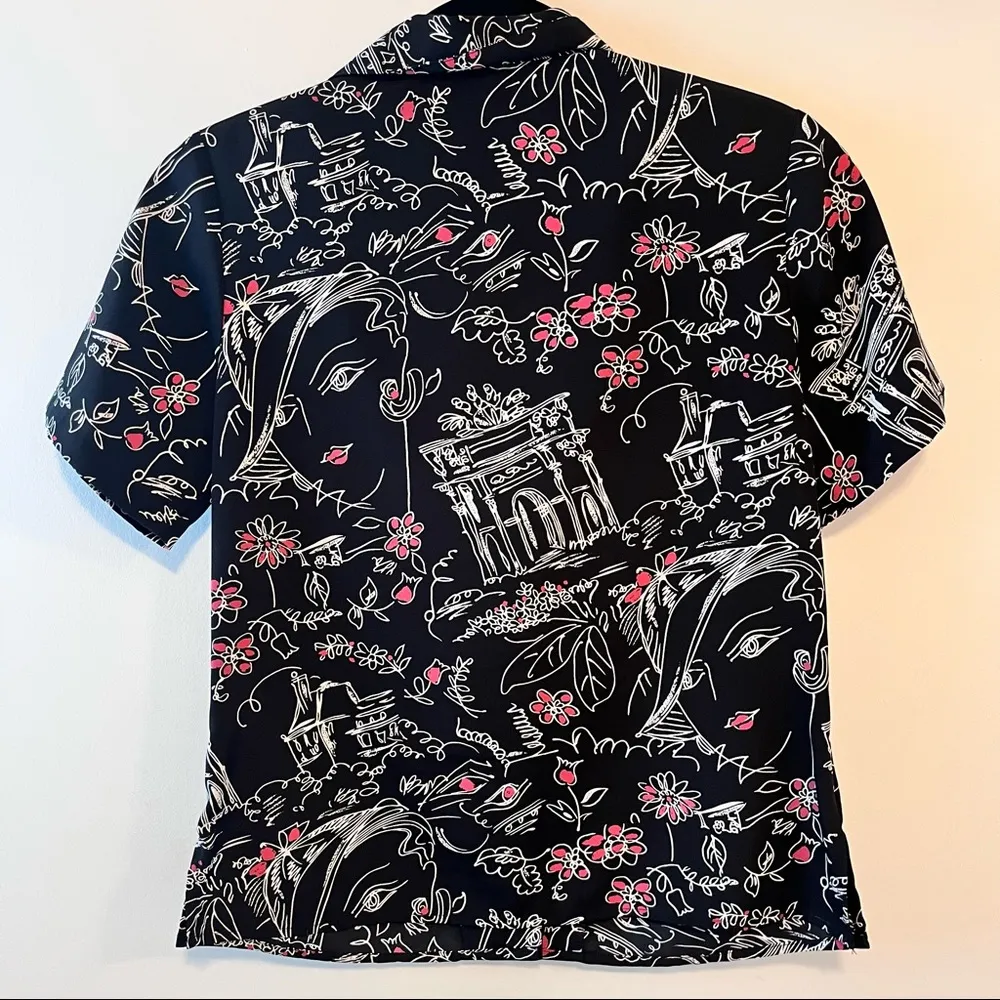 Notations Petite Small Novelty Printed Short Sleeve Button Down Shirt - Image 6