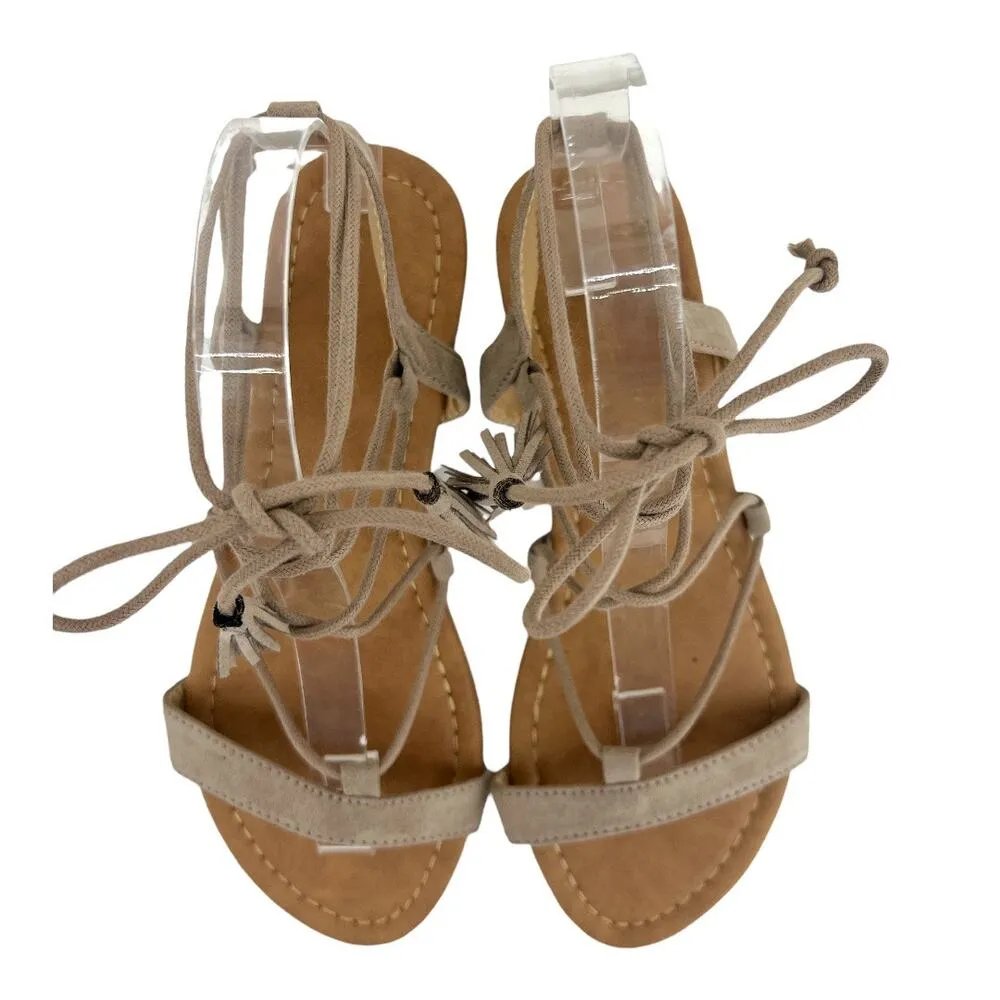 Boho Gladiator Womens US 7 Brown Faux Leather Suede Ankle Wrap Sandals Shoes - Image 6