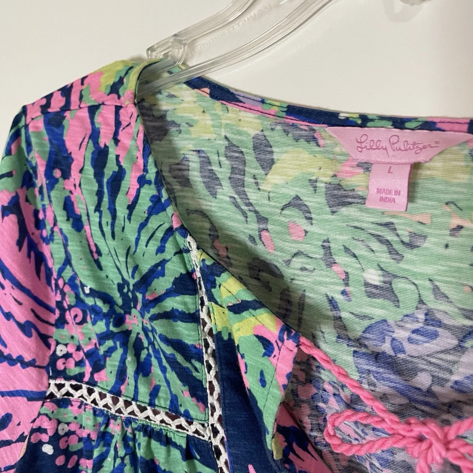 Lilly Pulitzer Tilda Tunic in Indigo All A Glow Neon floral Top Shirt Large - Image 3