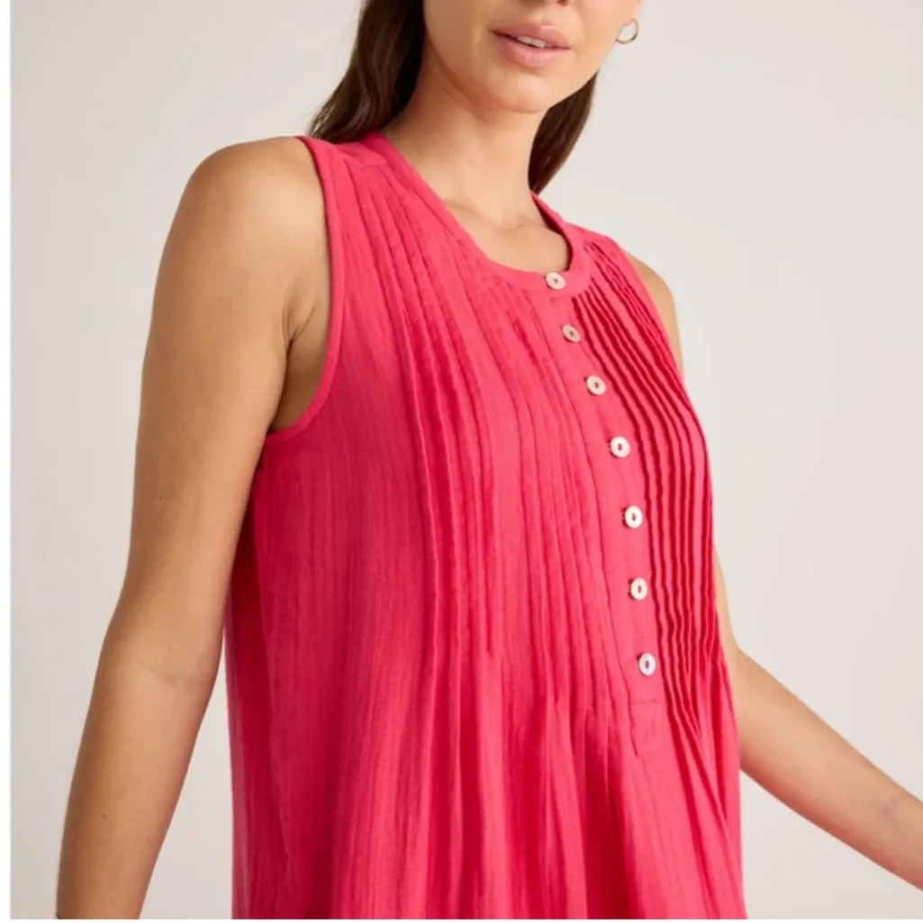 NWT Quince women's 100% organic cotton gauze sleeveless hot pink swing dress M Size M - Image 4