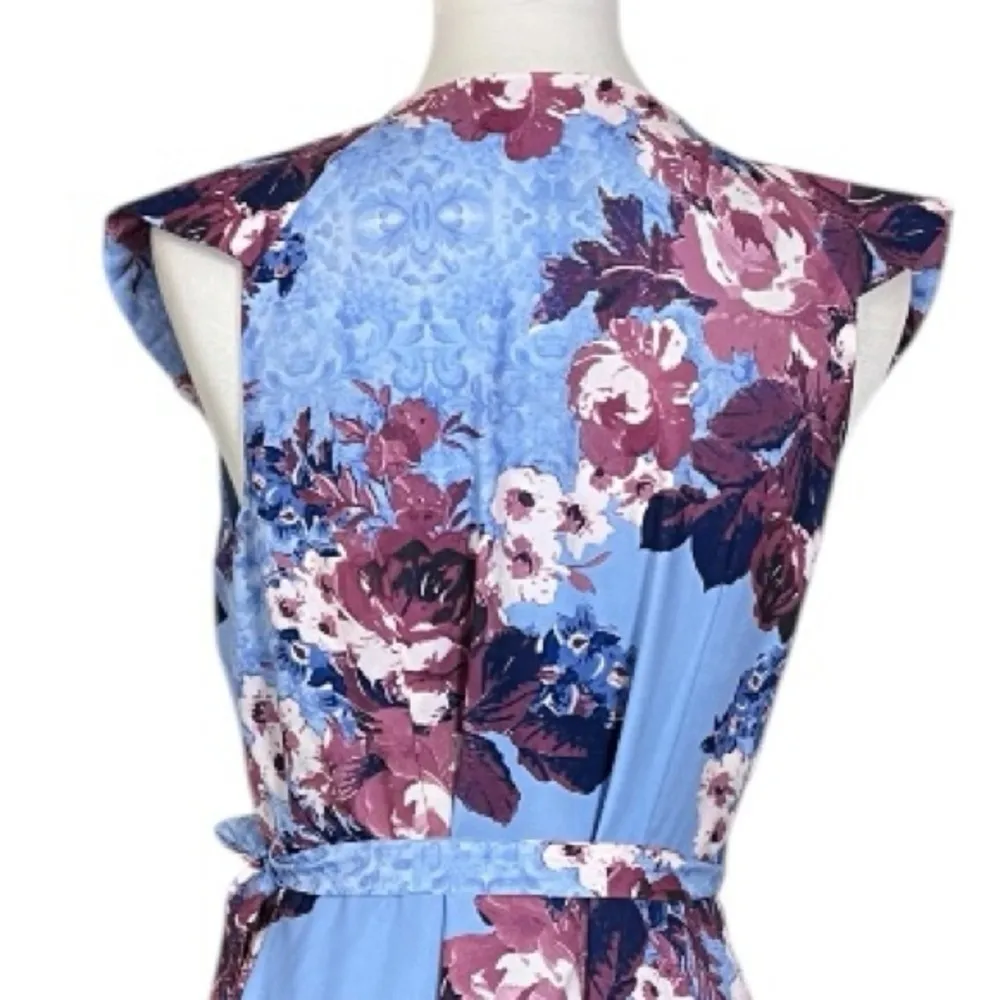 Alex Marie Wrap Dress Midi Ruffle Top Sleeveless Blue Pink Floral Women’s Size 6 - Image 11