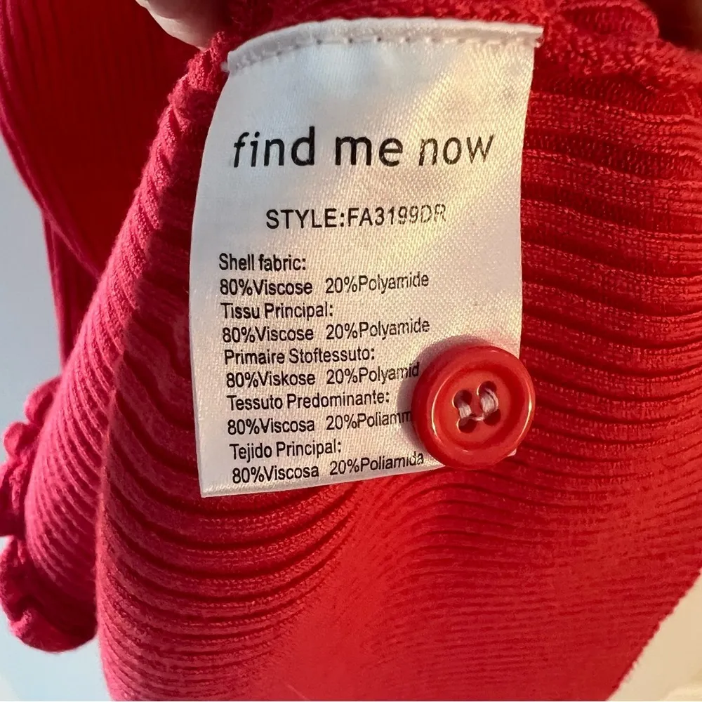 Find Me Now Ribbed Knit Ruffle Trim Retro Long Sleeve MIDI Length Sweater Small Red - Image 9