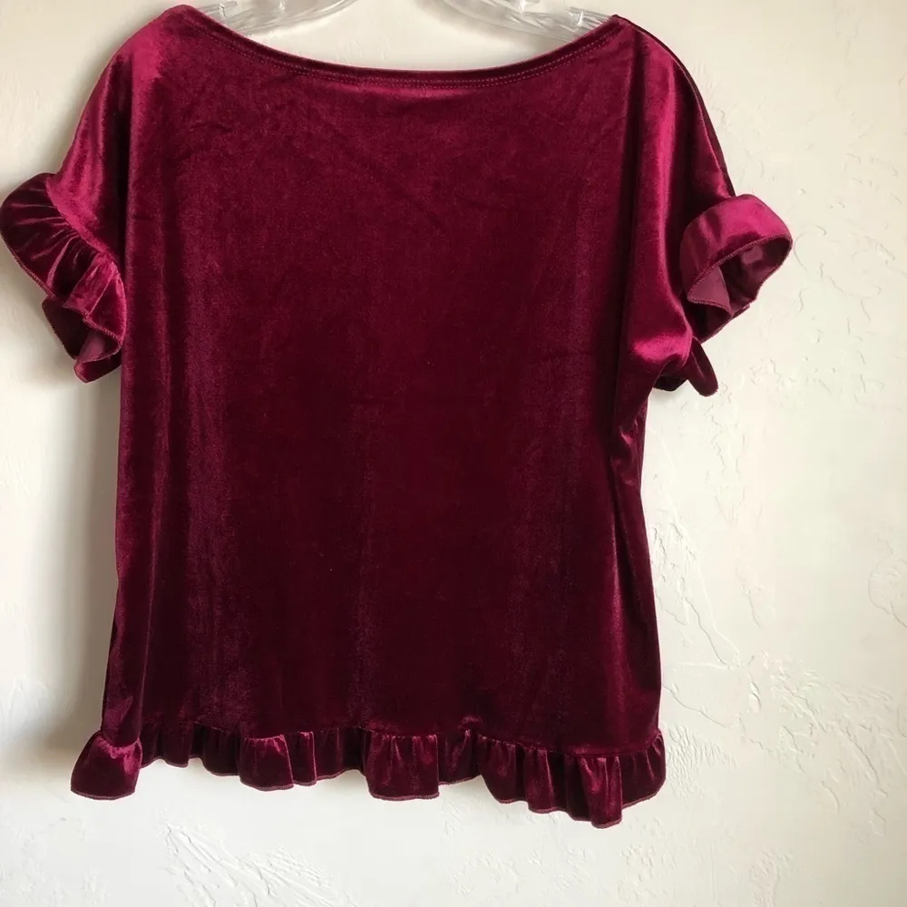 Wi‎ & Co Velvet Holiday Plush Burgundy Blouse - Image 5