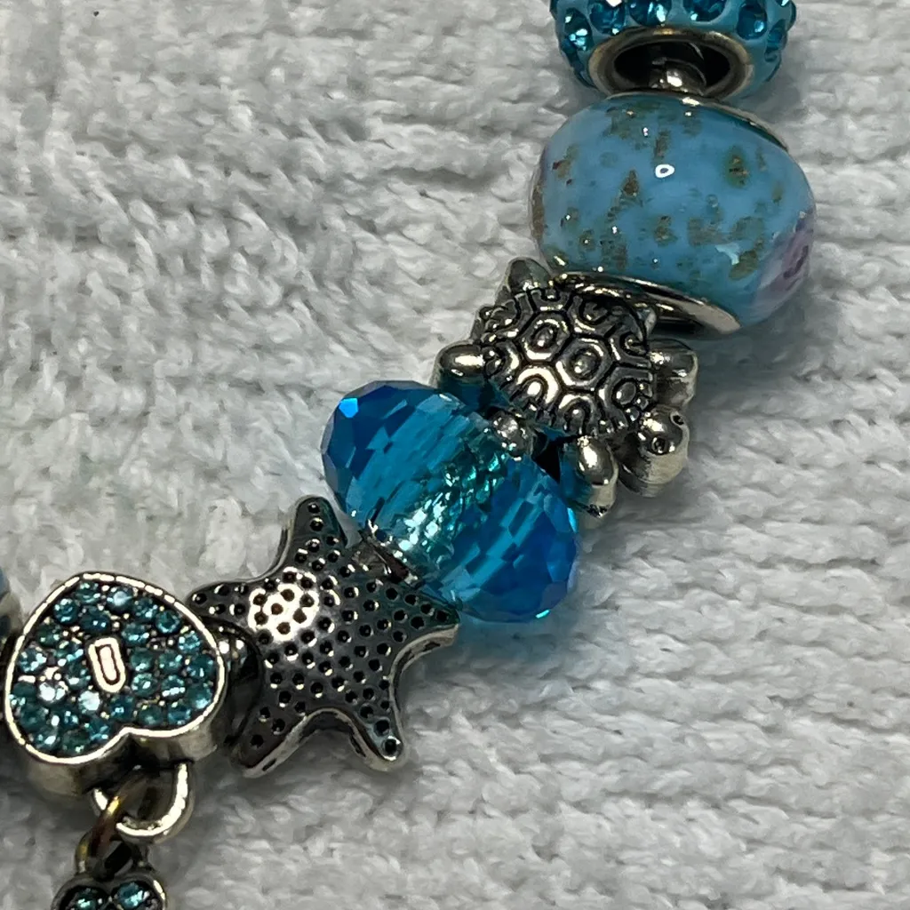 Beach Theme Starfish Dolphin Sea Turtle Charm Bracelet Blue - Image 6