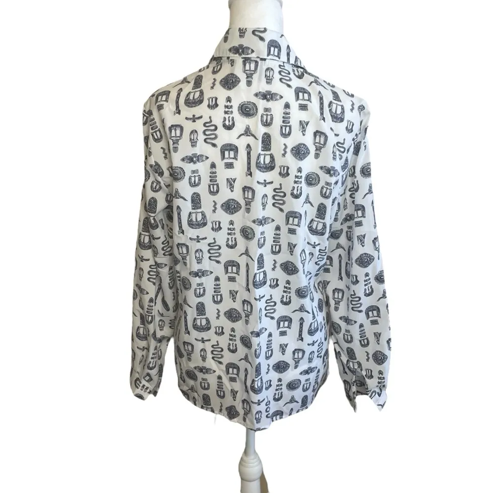 Southern Lady Womens White Gray Button Up Blouse Western Size 9/10 Ranch Tribal - Image 5