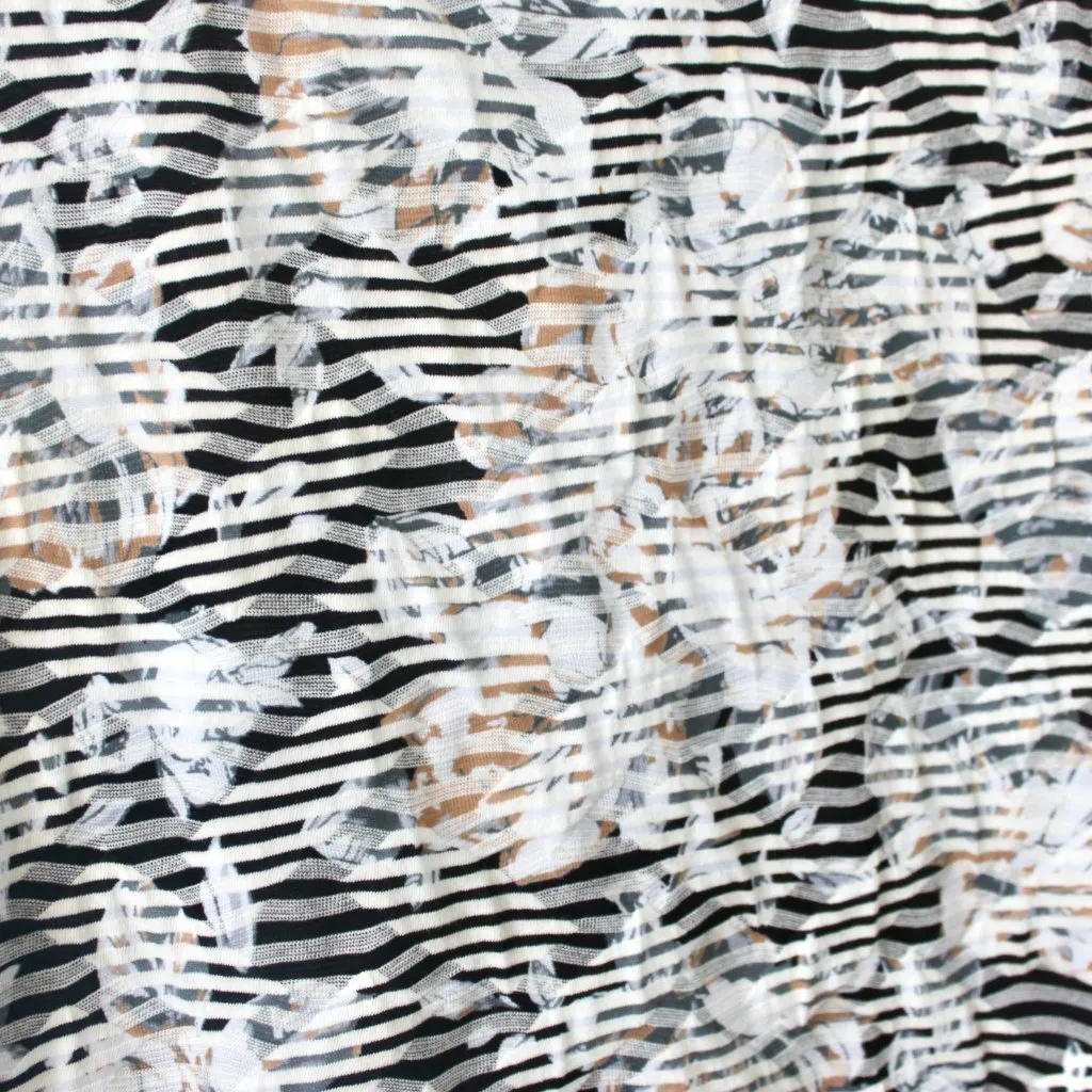 Kasper Black Beige Neutral Floral Striped Tank Top Blouse Medium - Image 3