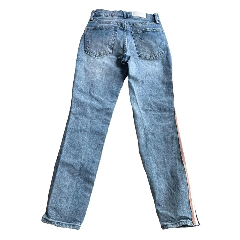 Pistola Revolve Anthro Distressed Skinny Jean Blue Pink White Size 24 stripe - Image 5