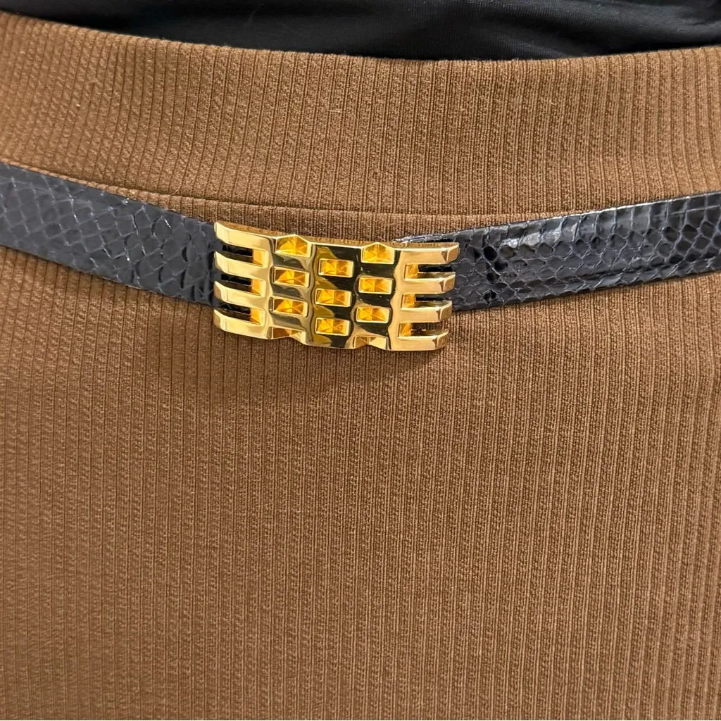Vintage 80s ABBI Creation Black Genuine Snake Leather Gold Buckle Belt Size 32 - Image 16