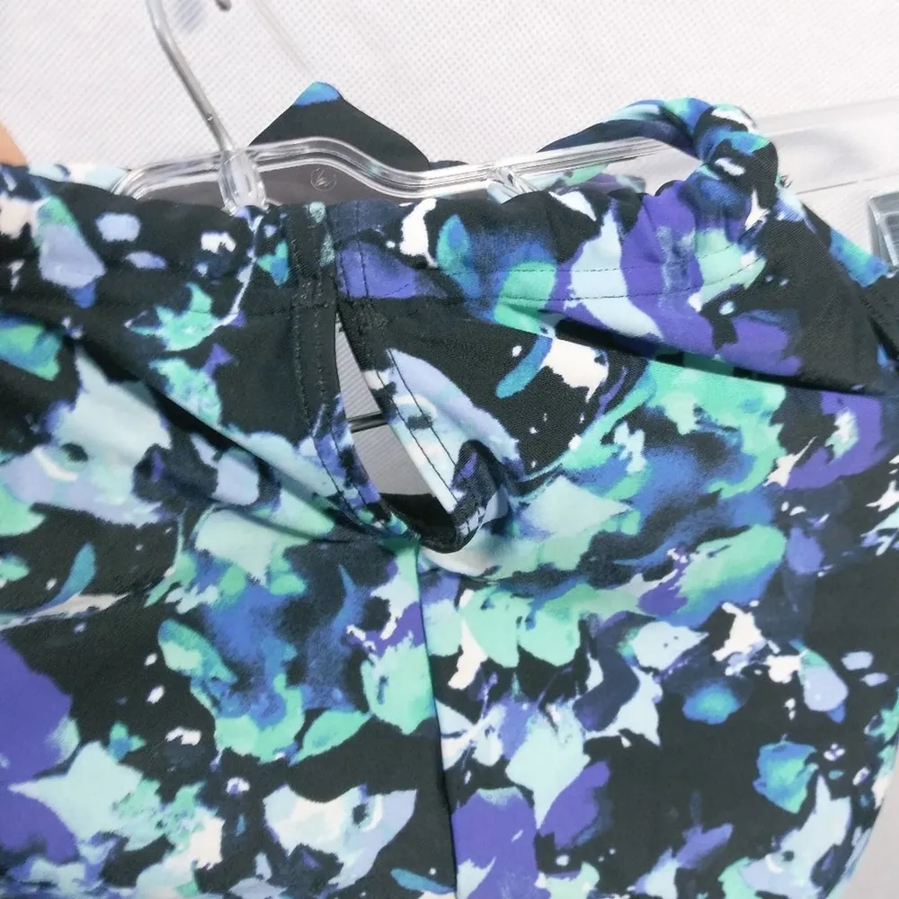 Speedo Floral High Neck Keyhole One Piece  Swimsuit Halter Black Blue Size XL - Image 5