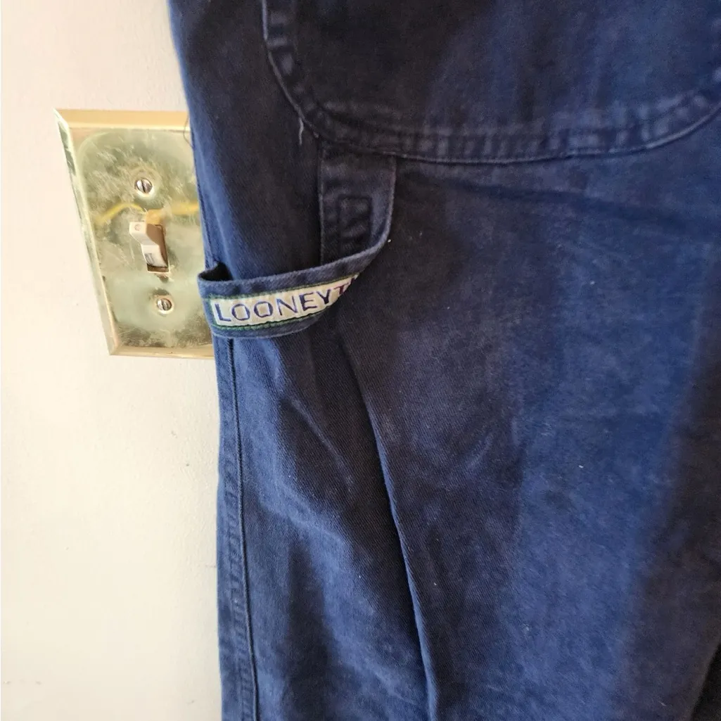 Vtg 90's Looney Tunes Sylvester & Tweety overalls Women's canvas navy blue Sz m - Image 8