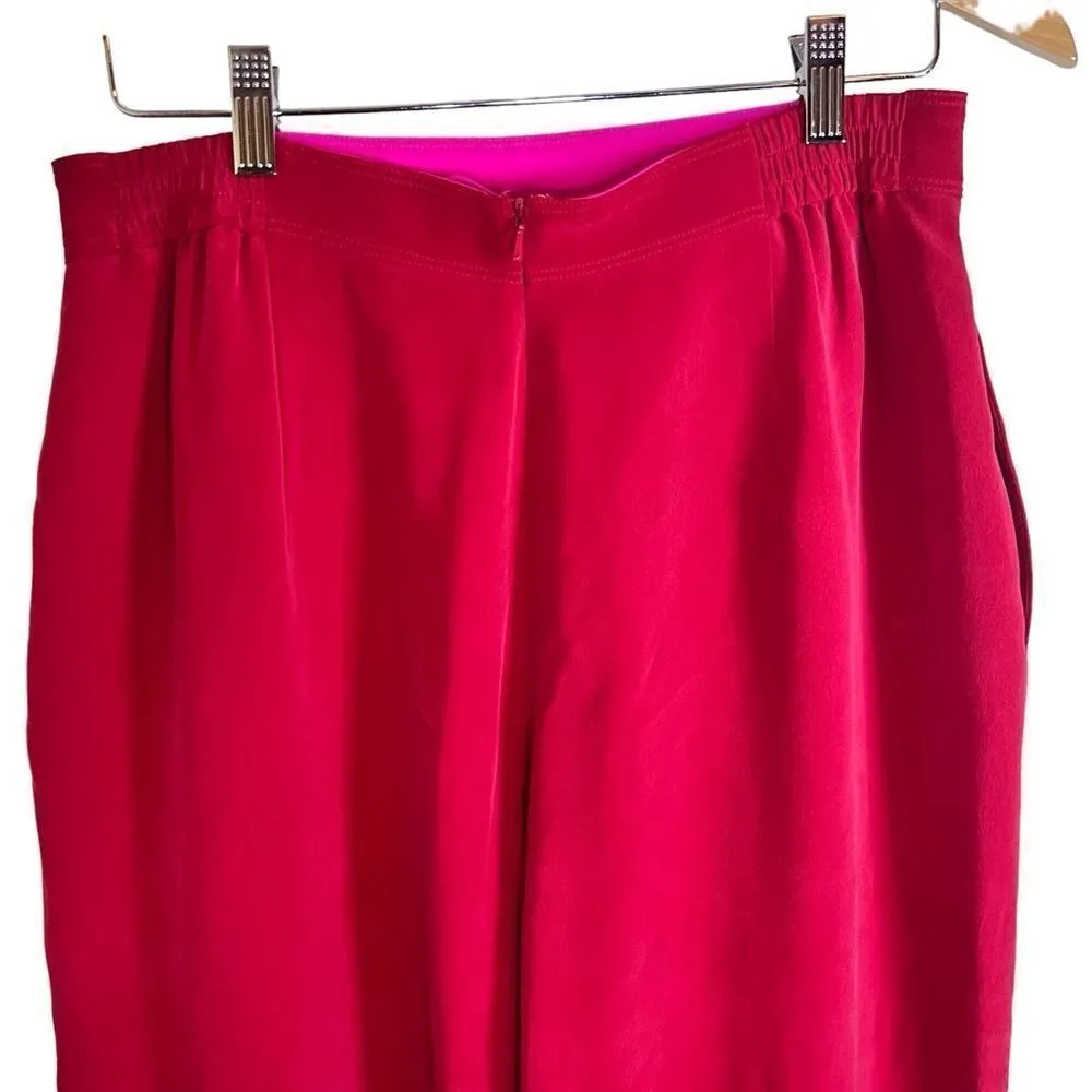 Dana Buchman 100% Silk Cherry Red Pleated Pants Pockets Size 14 New Stretch - Image 4