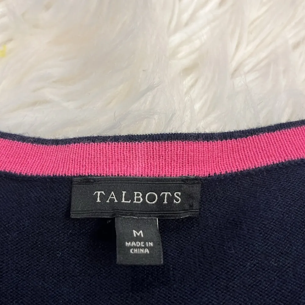 NWOT Talbots Charming navy blue embroidered dot cotton cardigan sweater M - Image 6
