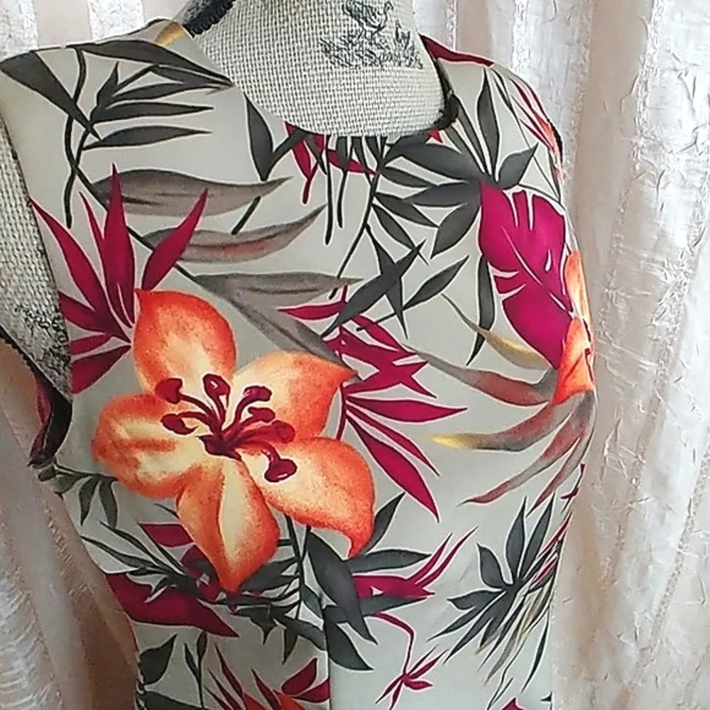 R & K Originals Tropical Flower Leaves Print Dress Orange Size 6P - Image 2