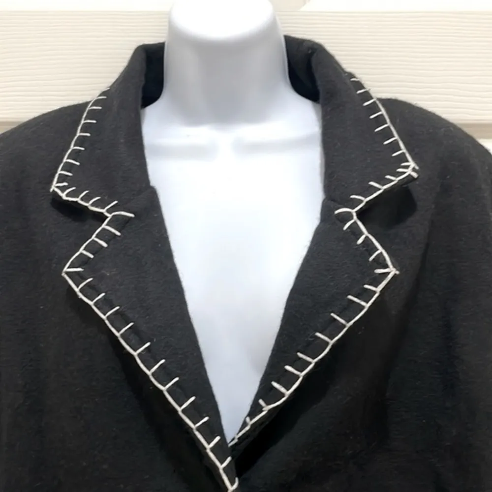 New Identity Black Wool Blend Blazer With White Baseball Stitching - Image 4