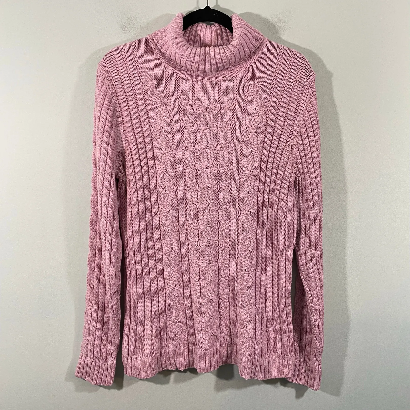 Vintage Gitano Women's Pink Shimmer Cable Knit Turtleneck Sweater Size XL - Image 1