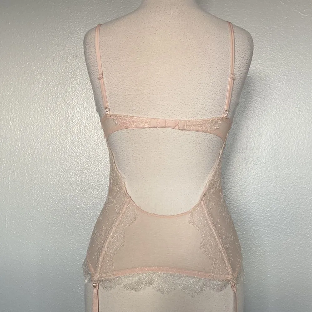 Victoria’s Secret Peach‎ Lace Push Up Garter Corset Slip Size 34C - Image 3