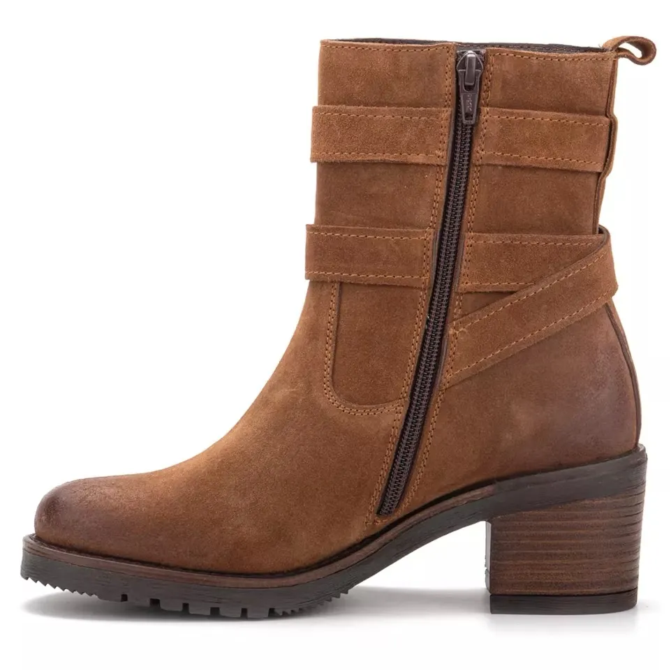 Brown Suede‎ Heeled Boots with Buckle Details Size 8 - Image 2