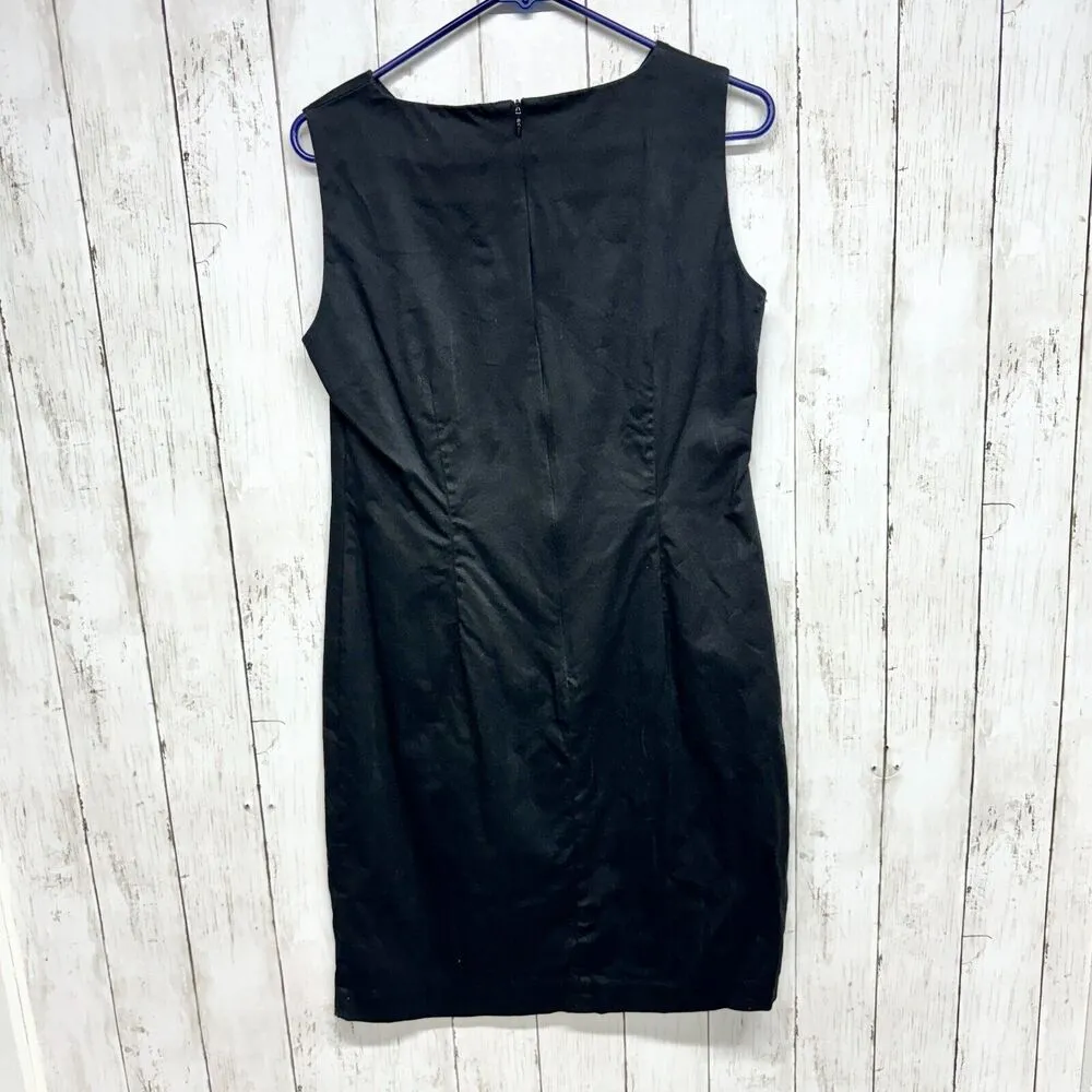 Danny & Nicole Black Sleeveless 8 Dress Embroidered Pink Flower Green Stem Mini - Image 5