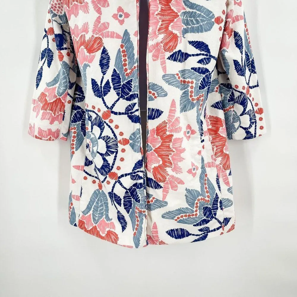 Hinge Floral Linen Blend Open Front Lightweight Blazer Blouse Top - Image 29