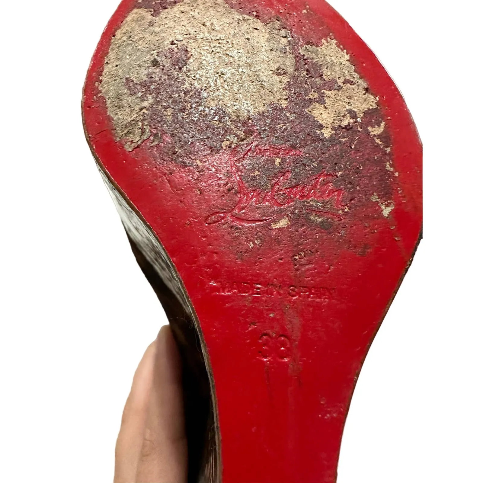 Christian Louboutin coroclic peep toe pony hair animal print wedges‎ size 38 - Image 8